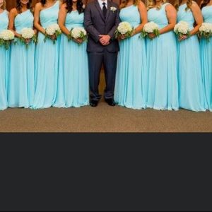 Chiffon Bridesmaid Dress with Pleated Bodice blue